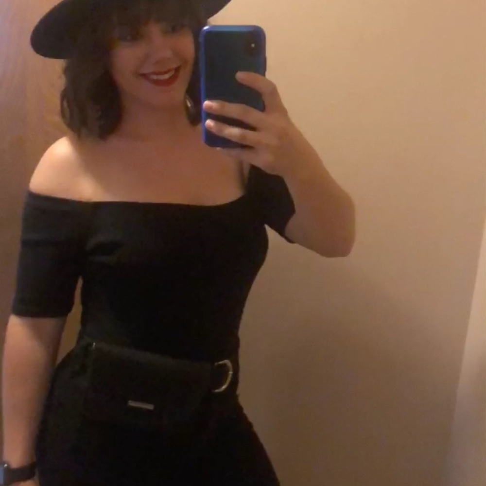 Off the shoulder black bodysuit